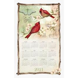 Spring Cardinals Cloth Calendar Towel - Linen Calendars Bird